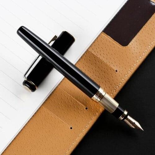 Hero 300 12K Gold Noble Metal Black Fountain Pen Golden & Silver Trim Authentic High Grade Ink Pen Gift Box Writing Business Set