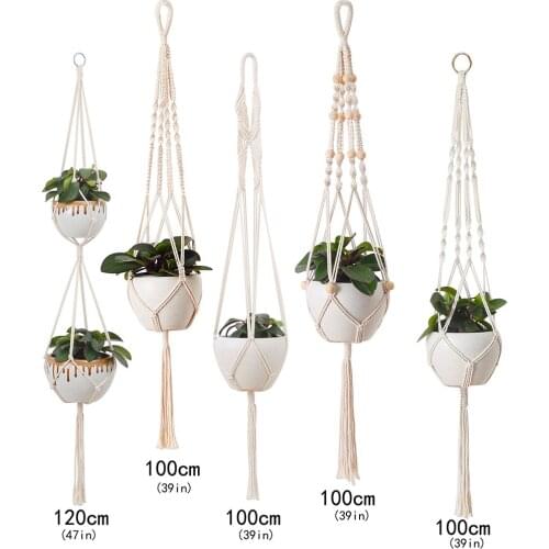 Gardening 100% Handmade Cotton Rope Basket Net Bag Macrame Plant Hanger Flower Pot Hanger for Wall Decoration Courtyard