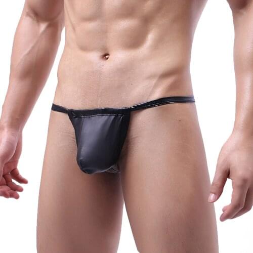 Sexy Lingerie Mens Thong G-string Faux Leather String Homme Panties Jockstrap Erotic T-back Gay Thongs Tanga Latex Underwear 2XL