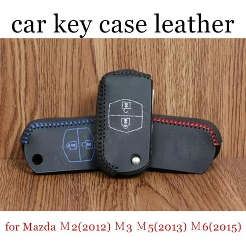 Only Red car key case leather hand sewing car key cover fit for Mazda M2(2012) M3 M5(2013) M6(2015) MAZDA 6(2015) MAZDA 3(2013)