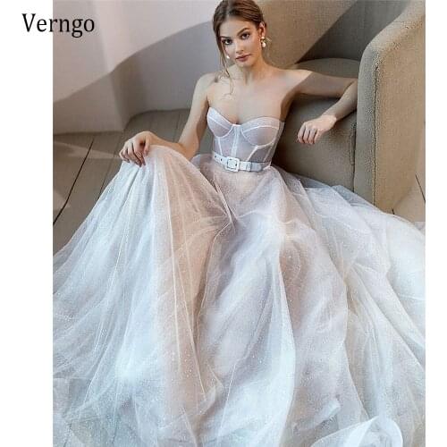 Verngo 2021 New Glitter Nude Pink A Line Wedding Dresses Sweetheart Boning Fitted Corset Bridal Gowns Custom Made Robe de mariee