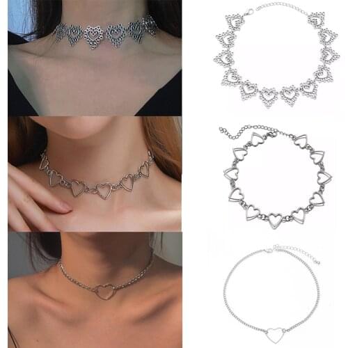 Vintage Silver Color Heart Choker Necklace For Women Men Punk Simple Metal Chain Collar Necklaces Elegant Party Jewelry