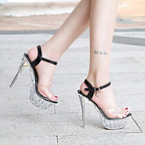 2021 Summer New Fashion Stiletto Sexy Clear Sandals For Womens With Black Strap Transparent Material Platform High Heels Shoes