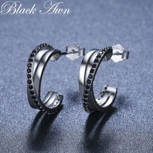 Simple 100% Genuine 925 Sterling Silver Jewelry Black Spinel Stone Star Cute Party Stud Earrings for Women Bijoux Femme I201