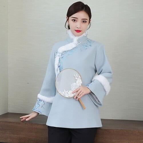 Cheongsam Tops Chinese New Year Clothes For Women Long Sleeve Plus Size Winter Fleece Warm Thick Chinese Style Clothing FF2474