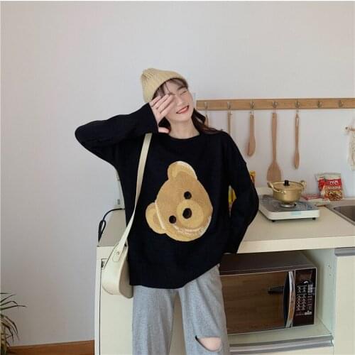 Sweater jacket women autumn 2020 new loose knit padded bear crew neck sweater