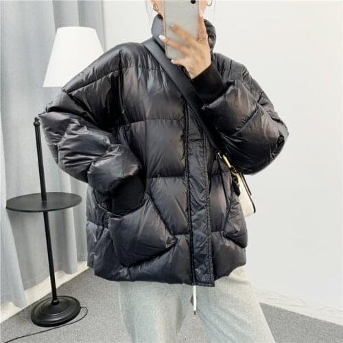 Women White Duck Down Coats Winter Warm Pocket Solid Stand Collar Female Loose Coat 2020 Fashion New Ladies Street Outerwear