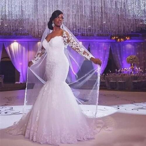 Off The Shoulder Long Sleeves Appliques Lace Custom Made Backless Wedding Gowns Plus Size Mermaid Wedding Dresses