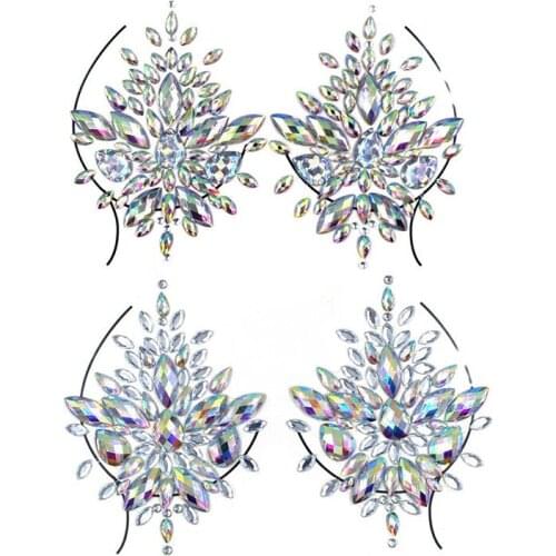 1PCS Acrylic Colorful Crystal Breathable Nipple Bra Breast Stickers Breast Chest Paste Sexy Breast Self Adhesive Stickers