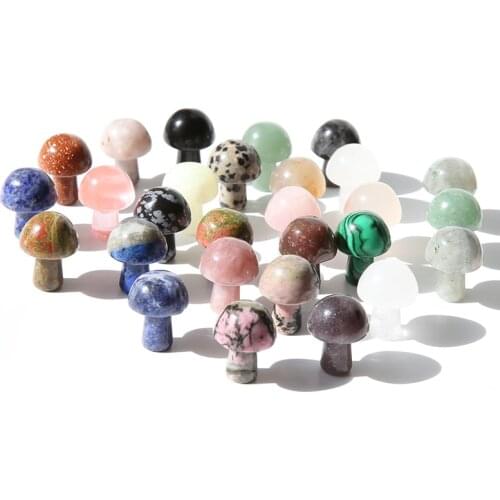 10PCS Mini Natural Rose Quartz All Kinds of Gemstone Carving Crafts Crystal Mushrooms for Home Decoration