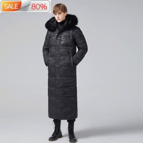 2020 Mens Long Winter 90% White Goose Jacket Camouflage Down Coat for Men Fur Collar 00100 B232A4