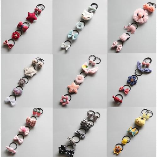 5Pcs/Set Girls Cute Bow Cartoon Animal 3 Cm Candy Elastic Hair Bands Headwear Scrunchies Rubber Bands Headbands Hair Accessories