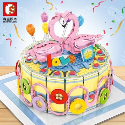 Sembo Blocks Happy Birthday Wedding Cake Model Flower juguetes Cute Gifts for Boy Girl Educational Bricks Kids Toy 601402