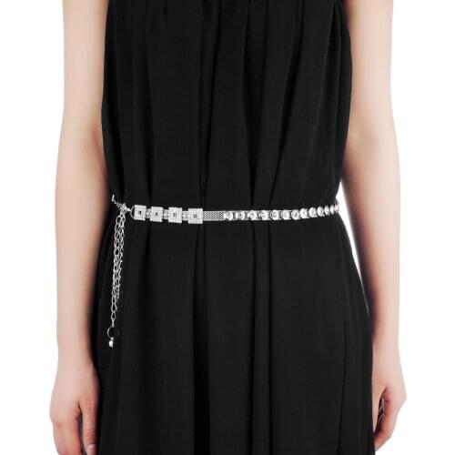 Novelty Style Women Square Diamond Belly Dance Chain Belt Buckle Waist Belt
