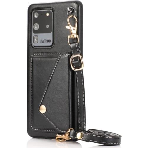 Wallet Genuine Leather Case For Samsung Galaxy S21 s20 S10 S9 Plus Note 20 Ultra 5G Note9 S10E With Shoulder Strap Phone Bag
