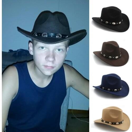 Children Kids Winter Autumn Cowboy Hat For Boy Girl Western Cow Cowgirl Jazz Cap With Punk Leather Toca Sombrero Cap 54CM