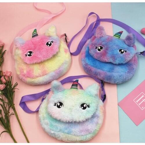 Kids soft backpack Cartoon unicorn bag Rainbow color shoulders bag Girls Birthday Gift Large capacity storage bag