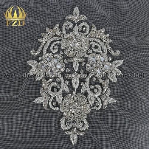 FZD Handmade Elegant Clear Crystal Stone Patches Crystal with white mesh for Wedding Dresses, DIY Craft Decorative Garments