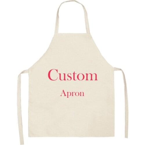 Cotton Linen Personalized Print Kitchen Aprons Your Custom Design, Customized Unisex Dinner Party Cooking Bib Cleaning Apron