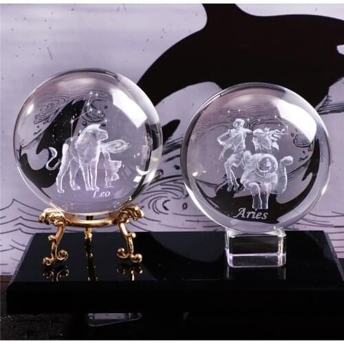 Constellation Laser Engraved Crystal Ball 3D Crystal Miniature Glass Ornament New Year Gift for Capricorn Aquarius Pisces