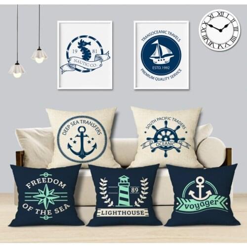 Voyager Deep Sea Exploration Pillow Covers Decorative Sea Lighthouse Ships Anchor Cushions Home Decor Linen Throw Pillowcase