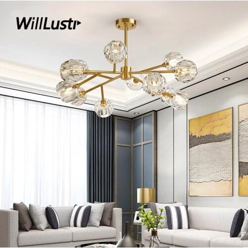 Copper Pendant Light Crystal Ball Affordable Luxury Lamp Hotel Mall Living Dining Room Hotel Bedroom Molecular Hanging Lighting
