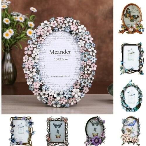 European Style Metal Photo Frame Bird Floral Creative Enamel Photo Frame Display Art Home Decor Wedding Birthday Gifts