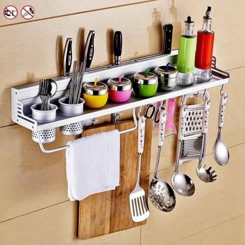 Multifunctional Wall Mounted Kitchen Shelves Utensil And Spoon Rack Aluminum Shelf Kitchen Accessories For kitchen Convenience