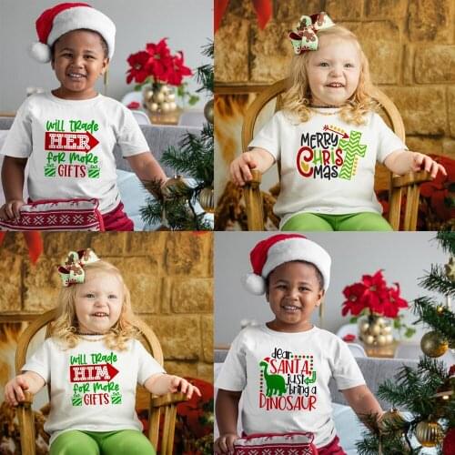 Fashion Cute Print Christmas Baby Boys Tshirt Kids T-Shirts Children Holidays Casual Girls Top Christmas Tee Shirts Clothes
