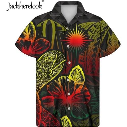 Jackherelook Marshall Islands Turtle Hibiscus Brand Design Turn-down Collar Hawaiian Shirts Men Cuban Guayabera Top Blouse Mujer