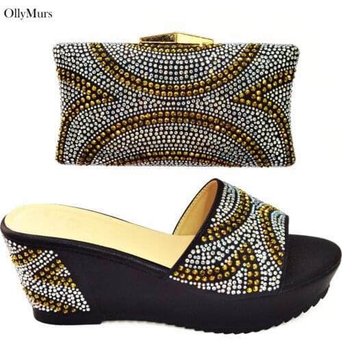 New Arrival Women Party Pumps Shoes And Bag Set African 2021 Women PU Leather With Stones Shoes With Purse Set For Party Dress