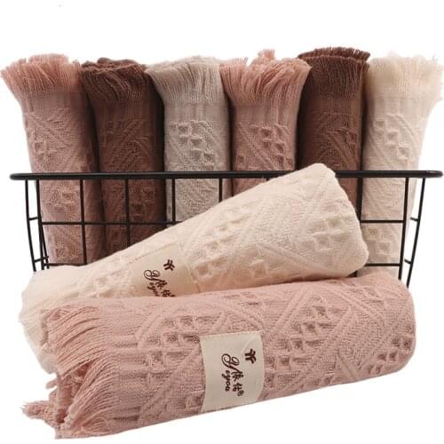 Solid Color Embroidered Pattern Tassel Jacquard Cotton Towel Soft And Absorbent Face Towels For Home 34*75Cm TJ4282