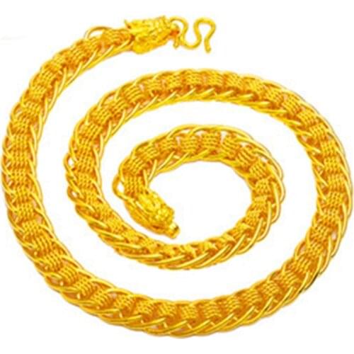 Real 24K Gold Filled Chain Necklace Luxury Fashion Tank Shape Leading Personality Yellow Gold Color Mens Jewelry Gifts Male