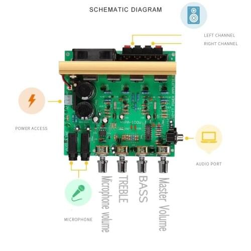100W+100W 2.0 Audio Power Amplifier board HIFI stereo amplification digital reverb microphone amplifier Tone Board