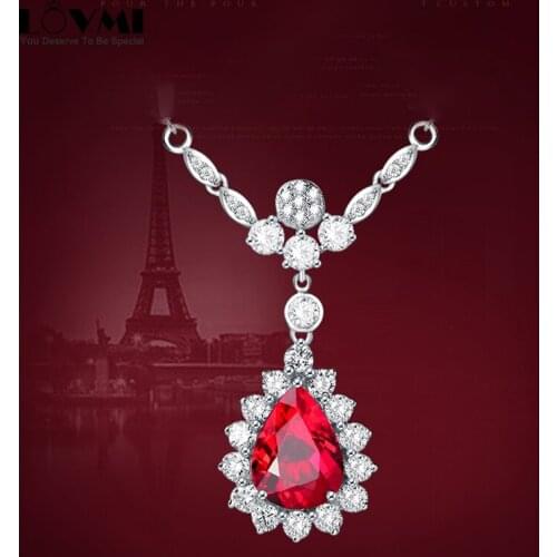 Princess Jewelry 925 Silver Ruby Gemstone Women Necklace Water Drop Shape Flower Pendants For Wedding Party Gift Female Dropship