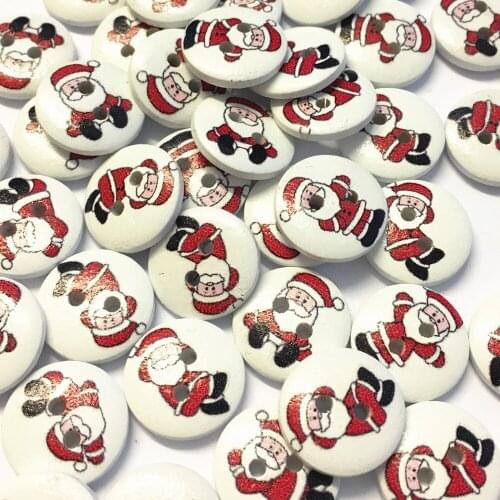 100pcs 15mm Painted Wood Assorted Santa Claus Design Buttons For Christmas Crafts Sewing 2 Holes Accessories