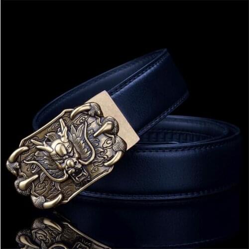 2019 Luxury Belt for Men Men Retro Chinese Dragon Buckle Design Head Automatic Buckle High-grade Leather Business Casual Belts
