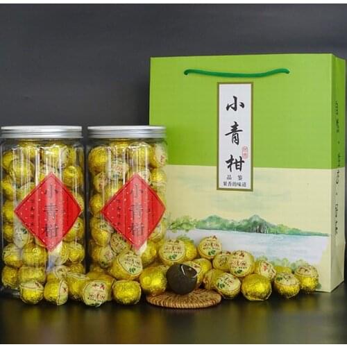 Aged Fujian Xiaoqinggan Authentic Small Green Mandarin Orange Ripe Pu'er Tea Transparent Bottle for Warm Stomach and Poria Cocos