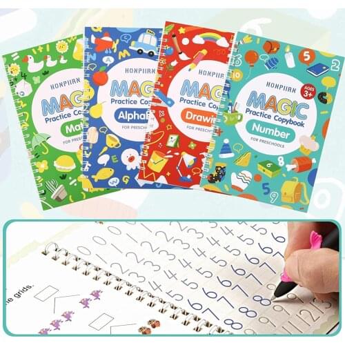 4 Books Reusable Copybook For Calligraphy Learn Alphabet Painting Arithmetic Math Children Handwriting Practice Books Montessori