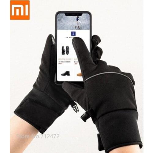 Qimian Outdoor thickening Plus velvet warm touch screen gloves men women Night reflection waterproof Driving gloves