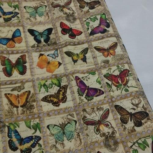Viaphil 100% Cotton Fabric Brand New Colorful Butterfly Checked Printed Sewing Cloth Dress Clothing Textile Tissue