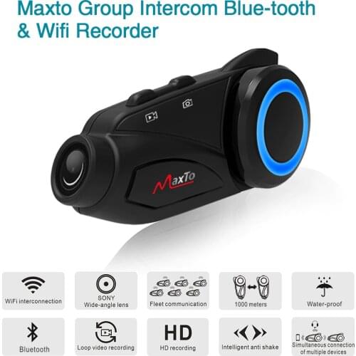 Maxto M3 Motorcycle WIFI Dash Cam Sony HD 1080P Lens Video Recorder Intercom Camera Group 6 Riders Bluetooth Helmet Interphone