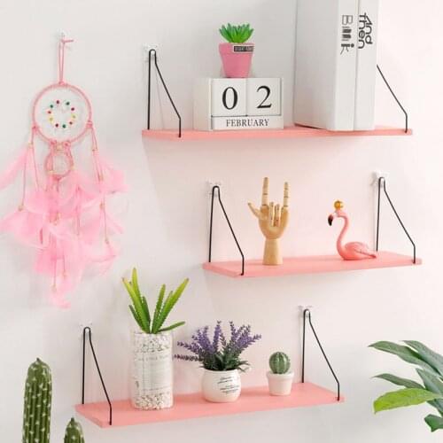 Ynaayu 1pc Pink Hooks Iron Frame Storage Rack Simple Wall Shelf Ornaments Home Decorate Ins Style Housekeeper