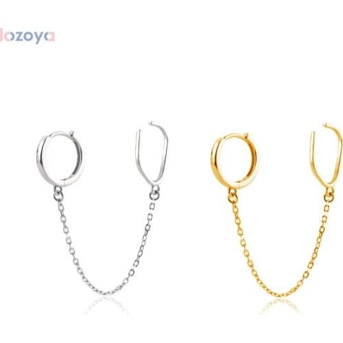 Lozoya New 925 Sterling Party Women Wedding Silver Gold Plain Earcuff Drop Chain Circle Drop Earring 2021 Rock Punk Jewelry