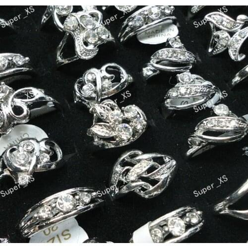 150pcs New Hot sale wholesale jewelry lots ring white rhinestone silver Plated Rings Free shipping RL292