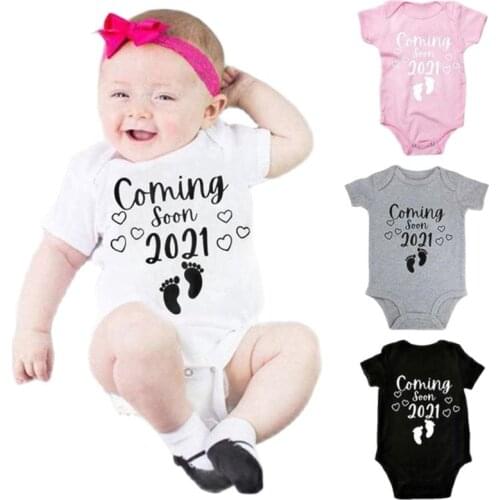 2021 Newborn Baby Onesies Coming Soon 2021 Print Letter Short Sleeve Toddler Girl Romper Summer Boy Clothes Ropa De Bebe Pajamas