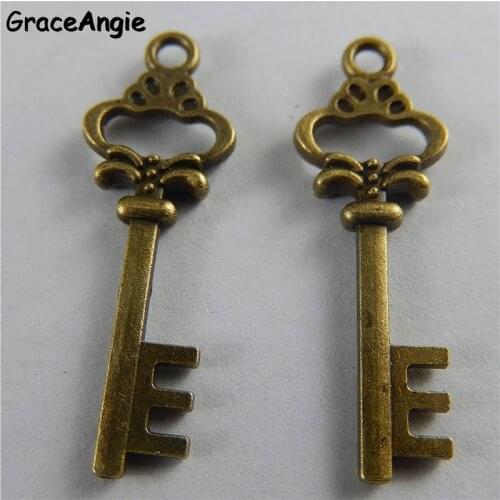 30PCS Man Gift Bronze Key Shape Bracelet Charms Man Vintage Jewelry DIY Necklace Pendant 30*10mm Handmade Craft Jewelry Findings