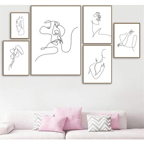 Abstract Couple Kiss Line Drawing Wall Art Poster Women Body Art Print Naked Canvas Painting Minimalist Wall Pictures Home Decor