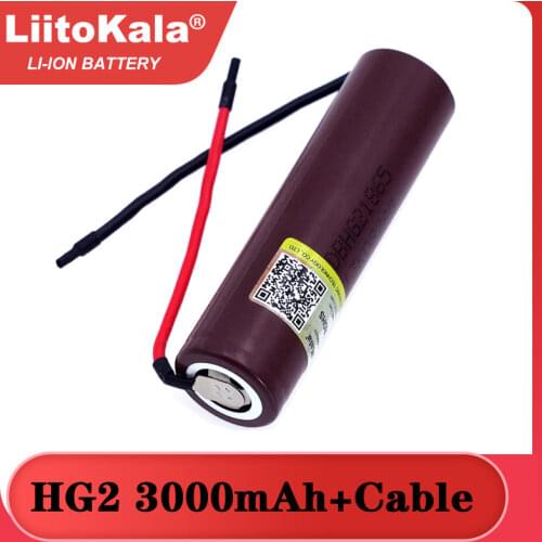 Liitokala new HG2 18650 3000mAh Rechargeable battery 18650HG2 3.6V discharge 20A, dedicated batteries+DIY Silica gel Cable