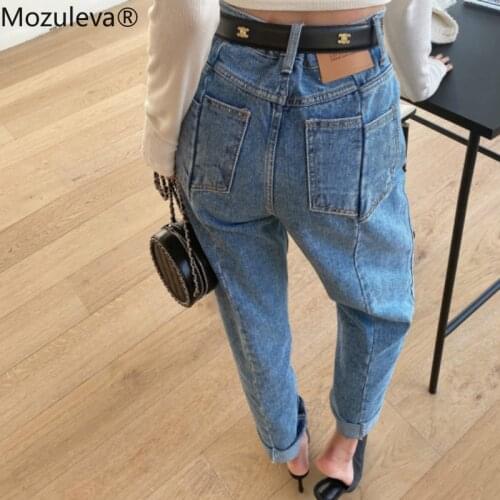 Mozuleva 2021 Ins Asymmetry of PP Bag Stitching Loose Leisure Radish Jeans Ankle-Length Pants High Woman Jeans